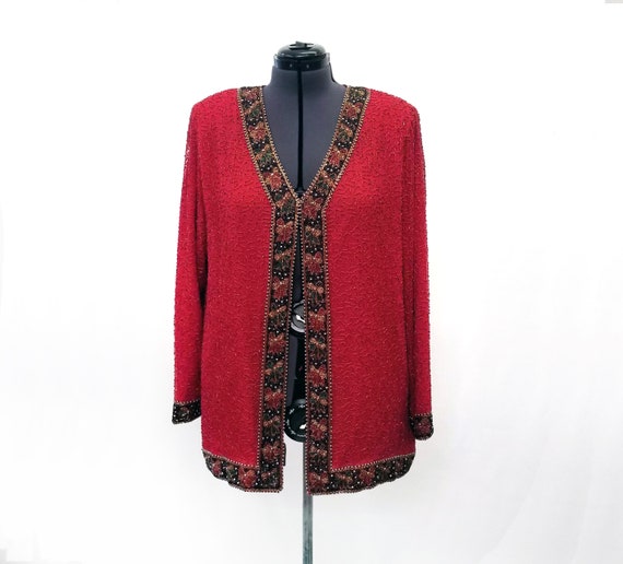 Vintage 1980’s Lawrence Kazar Red Silk Beaded Jack