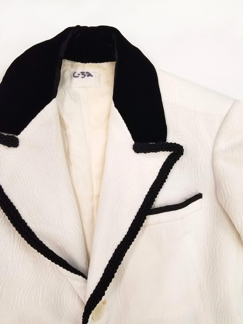 Vintage 1970s Boys Cream and Black Jacket with Velvet Collar