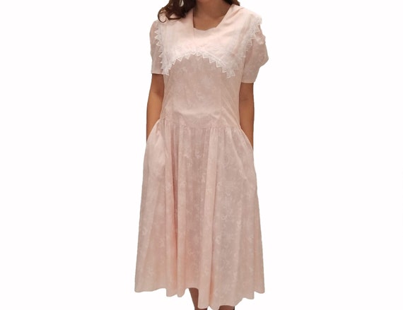 Vintage 1980s Gunne Sax Pale Pink Midi Dress with