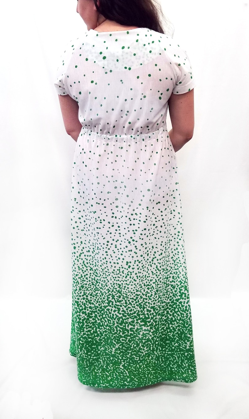 Vintage 1970s JCPenney\u2019s Green and White Polka Dot Maxi Dress