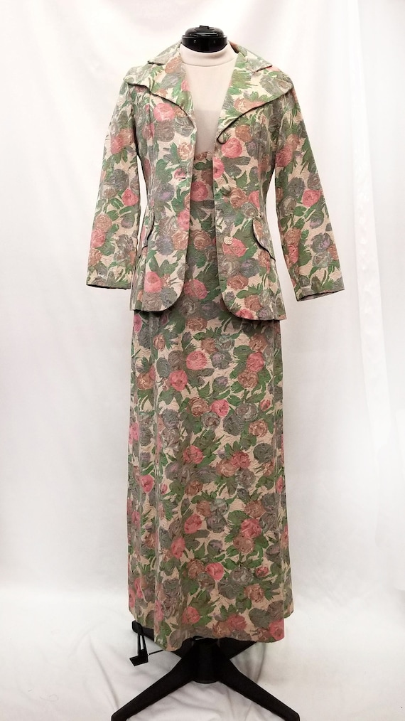 Vintage 1970s 2pc Floral Tapestry Dress and Blazer