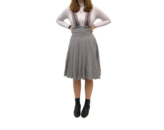 Vintage 1980s Houndstooth Pinafore with Floral Emb