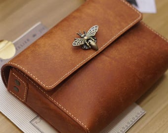 財布・ケース・小物入れ bee A6 Journal Pouch Organizer, Leather Stationery Case With Bee