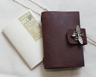 Pueblo Brown Bee Lock  :Refillable Journal Passport Size with Canvas Zipper Cloth