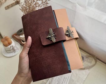 Travelers Notebook Cover, Bee Lock, Canvas Pouch Insert, Regular & Passport Size