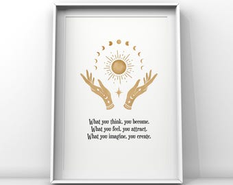 Stampa artistica Boho Sole e Luna • Citazione di manifestazione spirituale