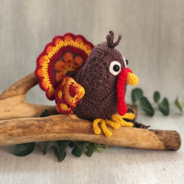 Crochet pattern Turkey,  Christmas present,  African flower crochet,  Thanksgiving, PDF digital download - Perfect Gift to make
