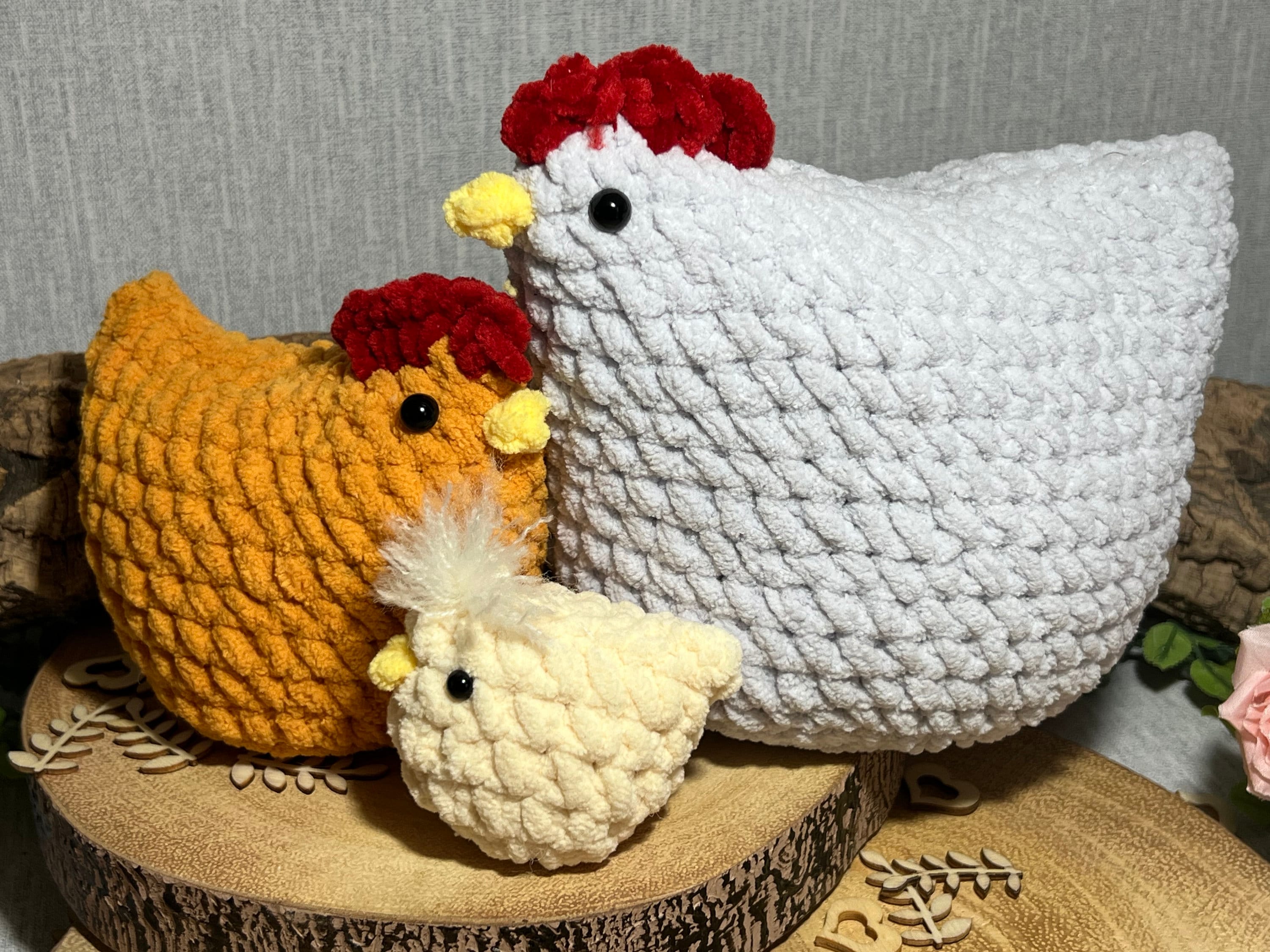 鶏のかぎ針編みパターン：3サイズ、初心者向け（PDFパターン） - Etsy 日本