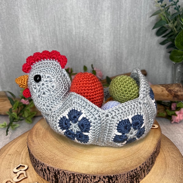 Crochet  Pattern,  chicken egg basket,  Pdf  - Mothers day idea - Easter - African flower crochet - Fun To Make - PDF Digital Download -