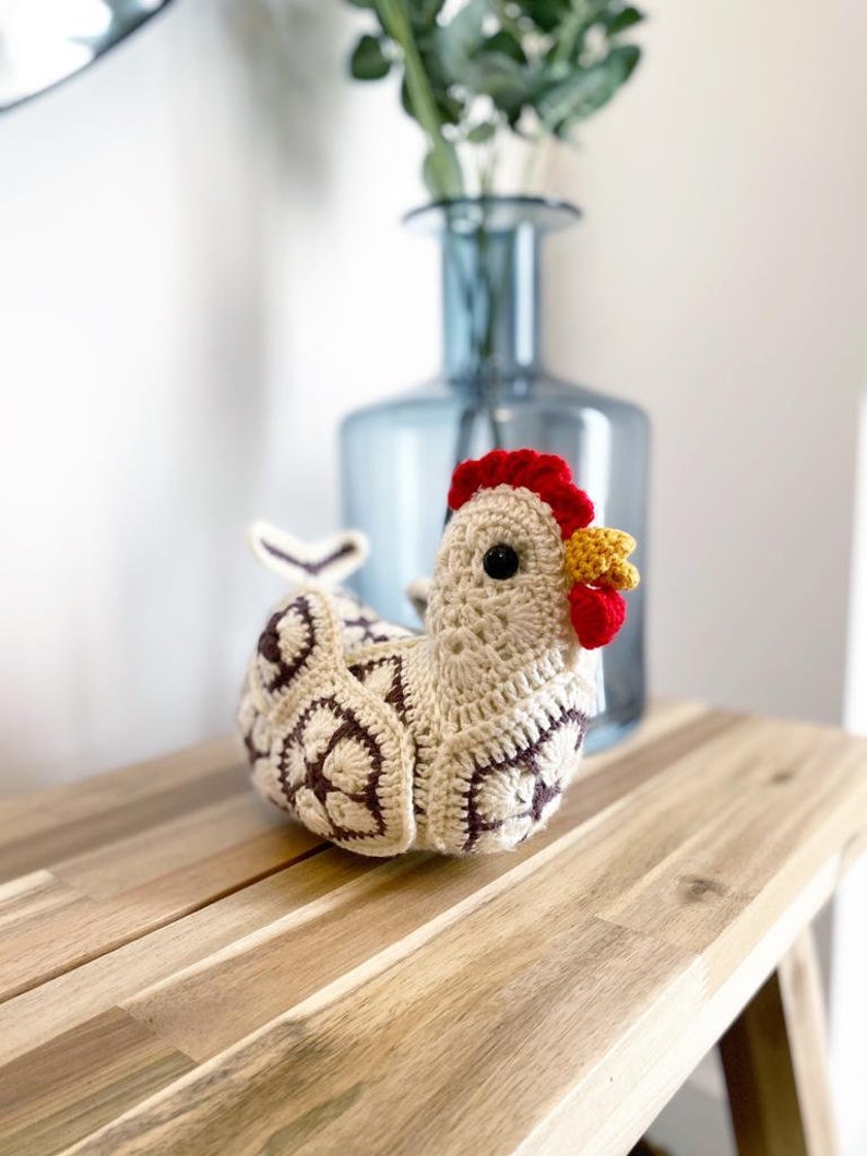 Crochet pattern chicken, african flower crochet chicken, crochet chicken pdf pattern, fun To make, PDF Digital Download, Perfect Gift image 1