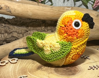 Crochet Pattern Sun Conure -  African Flower Crochet - Parrot crochet doll -  PDF Digital Download - Instant Download