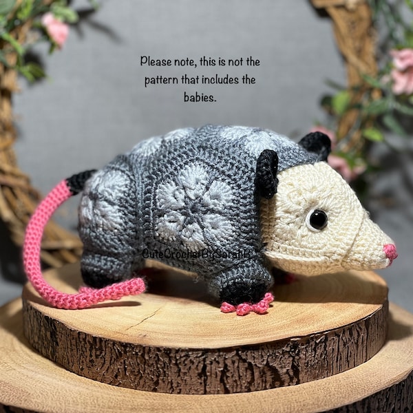 Crochet Pattern of Blossom the Opossum (NO BABIES, possum toy, make your own opossum, african flower crochet pattern of opossum doll