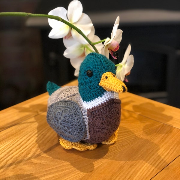 African Flower Duck Crochet Pattern: Amigurumi Mallard PDF (Digital Download)