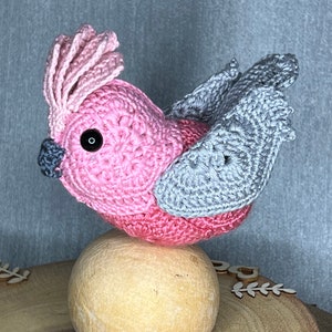 Crochet Pattern Gazza Galah  -  Mini African Flower Crochet -  pink parrot, pink cockatoo  -PDF Digital Download - Instant Download