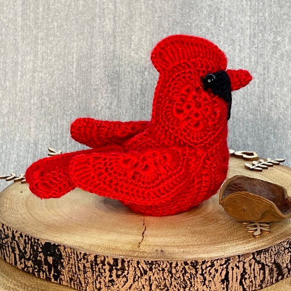 Crochet pattern Cardinal bird- mini -  African flower crochet -  -Lost loved one - Symbol of death -PDF digital download - Instant download