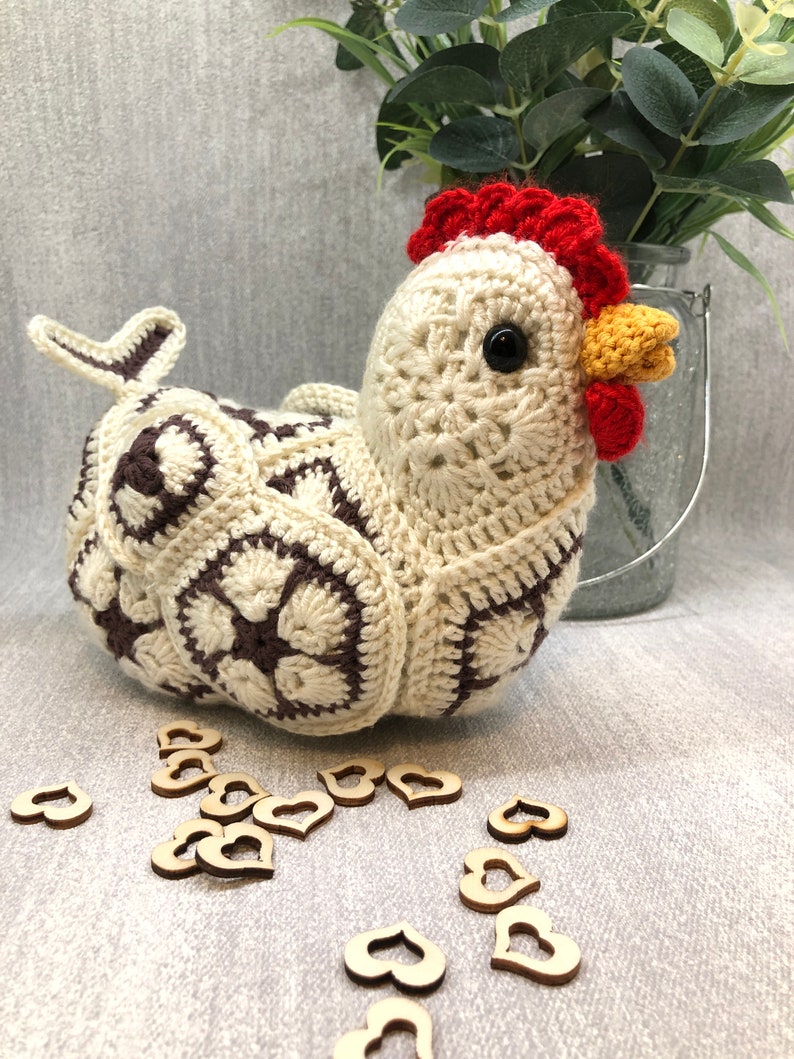 Crochet pattern chicken, african flower crochet chicken, crochet chicken pdf pattern, fun To make, PDF Digital Download, Perfect Gift image 2