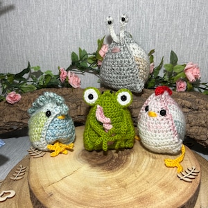 Crochet Animal Patterns Bundle, Frog, Mouse, Chickens, Snail (PDF Digital Download)