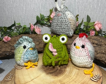 Crochet patterns Trianimal Bundle  Frog, Mouse, 2 x Chickens and a Snail, easy and fun to make - PDF digital download - Perfect Gift to make