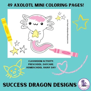 Axolotl Coloring Pages: 49 Mini Sheets, Kids Printable (Digital Download)