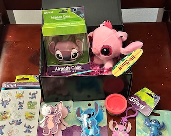 Disney Stitch gift box ANGEL Air Pods Case Stitch Birthday Box Stitch Birthday Party Gift for Girls Angel Plushie toy Teen Gift Hair Clips