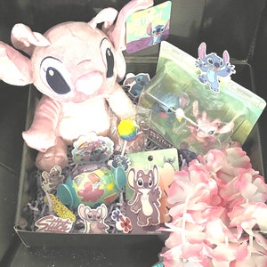 Disney Stitch ANGEL Birthday Gift Box Kids Surprise Box Stitch Birthday Party Favors Gift for Girls Angel Plushie toy Stitch Stickers figure