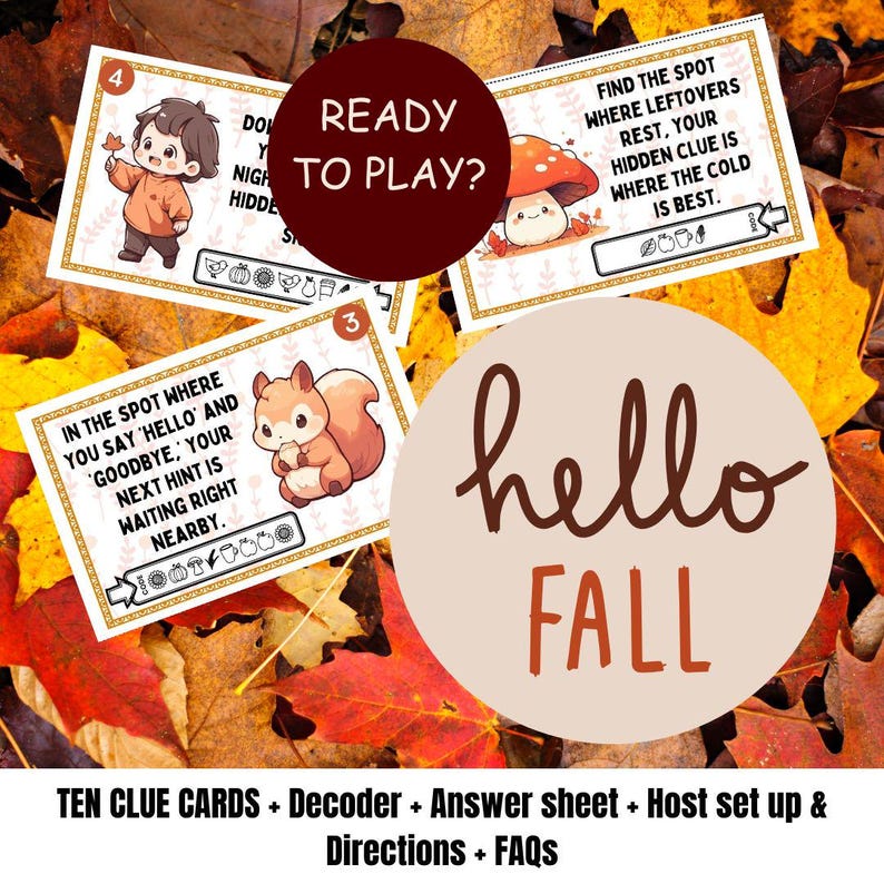Kids Scavenger Hunt Game 10 Clues FALL THEME Crack the Code Party ...