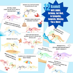 Axolotl Birthday Cards Printable Cards Get Well Cards Axolotl Gift Note Cards Instant Digital Download Cards Blank Cards Congrats Sympathy