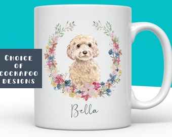 Personalised Cockapoo Mug, Floral Cockapoo Gift, Custom Cockapoo Mug Dog Lover Gift, Dog Christmas Mug, Cockapoo Gift for Owners, Christmas