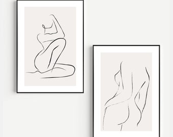 Set Of 2 Prints, Woman Line Drawing, Single Line Art, Female Line Art Print, Body Line Art, Abstract Line Drawing Print, Feminine Poster