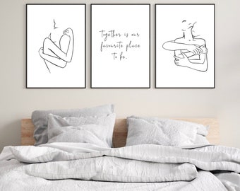 Set Of 3 Bedroom Prints, Together Is Our Favourite Place To Be, Wall Prints, Home Decor, Bedroom Prints, Minimalist, Bedroom Quotes