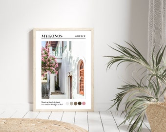 Wydruk Mykonos, Wydruk fotografii Mykonos, Plakat Mykonos, Wydruk Grecji, Plakat podróżniczy, Wydruk pozytywnego cytatu podróżniczego, Prezent ślubny