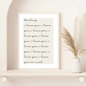 Darling, I Love You Print | Sztuka ścienna | Wystrój domu | Wydruk ścienny | Wydruk domowy | Minimalistyczny nadruk | Prezent walentynkowy | Wystrój sypialni | Beżowy