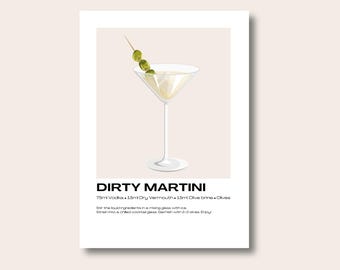 Dirty Martini Poster | Classic Cocktail Print | Cocktail Recipes | Cocktails Art | Cocktails Gift | Kitchen Poster | Cocktails | Kitchen Art