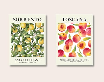 Set Of 2 Prints, Sorrento Lemon Amalfi Print, Modern Art