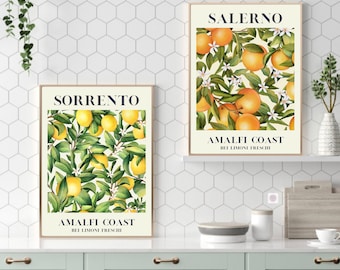 Set Of 2 Prints, Italian Fruit Print, Sorrento Lemon Print, Salerno Print, Kitchen Wall Print, Home Decor, Wall Prints, Posters, Wall Art