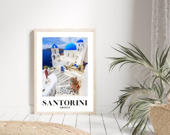 Santorini Traditional Travel Print, Greece, Santorini Poster, Coastal Print, Modern Prints, Summer Decor, Wedding Gift, Birthday Present