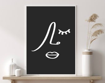 Minimal Line Drawing | Black Line Art Poster | Black Abstract Wall Art | Monochrome Decor | Female Line Art | Black And White Print