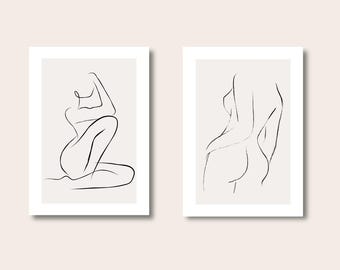 Set Of 2 Prints, Woman Line Drawing, Single Line Art, Female Line Art Print, Body Line Art, Abstract Line Drawing Print, Feminine Poster
