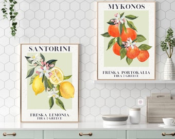 Citrus Fruit Print, Set Of 2 Fruit Art Prints, Fruit Wall Art, Kitchen Print, Home Decor Prints, Modern Prints, Posters, Wall Art, Kitchen