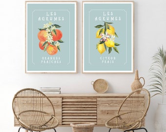 Set Of 2 Prints, Citrus Print, Set Of 2 French Fruit Prints, Fruit Wall Art, Kitchen Wall Print, Home Decor, Wall Prints, Posters, Wall Art
