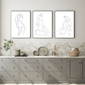 Set Of 3 Bathroom Posters, Bathroom Prints, Female Line Drawing, Bathroom Decor, Dressing Room Decor Prints, Bedroom Prints, Feminine Prints