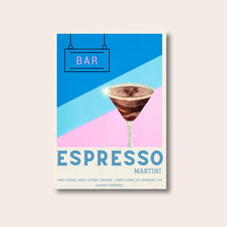 Espresso Martini | Cocktail Print | Kitchen Art | Bartender Gift | Cocktail Lover | Foodie Art | Housewarming Gift | Kitchen Decor | Modern image 1