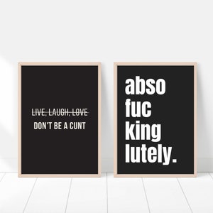 Set Of 2 Prints Fun wall prints Funny Quote Poster Funny Gifts Typography Prints Gallery Wall Text Print Black Wall Decor Black Prints