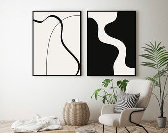 Abstract Set Of 2 Prints, Black Beige Wall Art, Modern Minimalist Art, Minimalist, Modern Prints, Line Art Print, Printable Wall Art