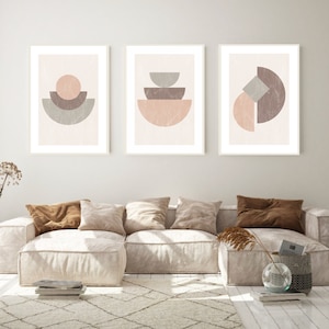 Abstract Art, Set Of 3 Prints, Mid Century Modern, Living Room Print, Neutral Abstract Posters, Beige Prints, Home Decor, Boho Minimalist