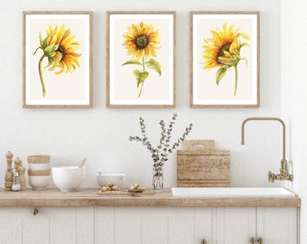 Set Of 3 Prints, Sunflower Print, Sunflower Wall Art, Kitchen Prints, Home Decor Prints, Wall Prints, Posters, Wall Art, Kitchen