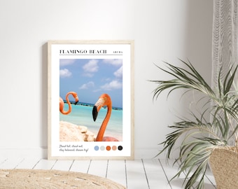 Aruba Travel Print, Aruba Print, Caribbean Wall Poster, Flamingo Beach Poster, Flamingo Wall Print, Beach Prints, Home Decor, Wall Poster