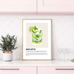 Impresión de cóctel Mojito / Impresión de Mojito / Recetas de arte de cóctel / Arte de cóctel / Regalos de Mojito / Cartel de cocina / Arte de cocina / Impresión de cocina