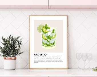 Mojito Cocktail Print | Mojito Print | Cocktail Art Recipes | Cocktail Art | Mojito Gifts | Kitchen Poster | Kitchen Art | Kitchen Print