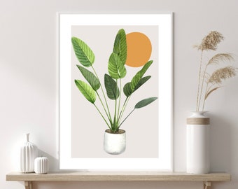 House Plant Illustration Print, Leaf Plant Botanical Art, Modern Art, Kitchen Wall Print, Home Decor, Gift Ideas, Wall Prints, Wall Art